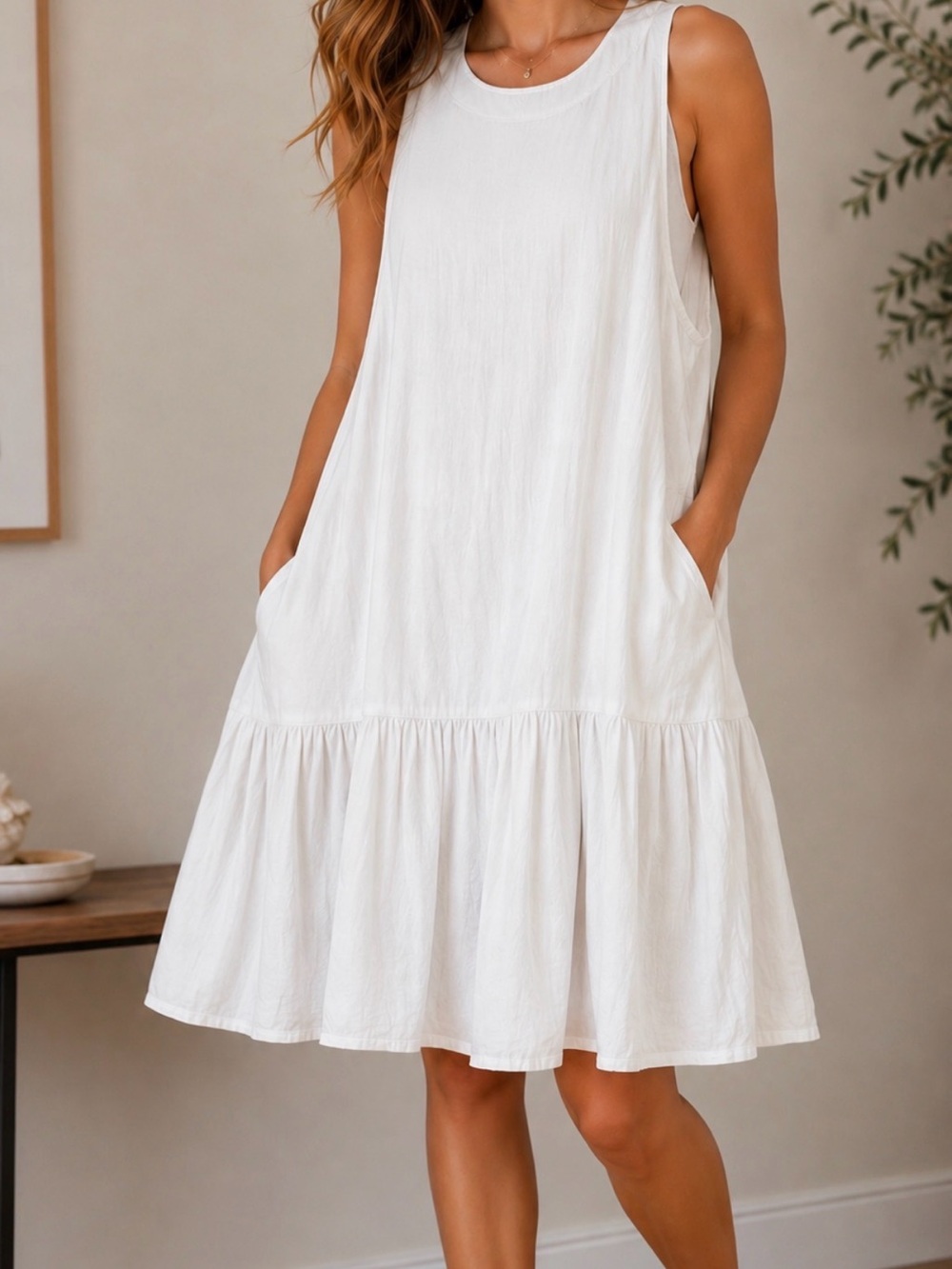 NWT Free People White Sleeveless Layering Mini Dress with Pockets Size M Boho